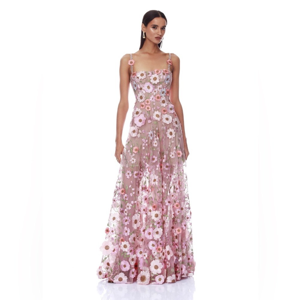 Bronx and Banco Pink Floral Appliqué Maxi Dress